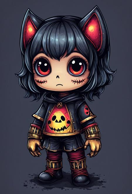 Alighie with black red silver and gold color palette <lora:artfullyHW24CUTE:1>, lineart, colorful, character concept, in the style of halloween, arthw24cute,