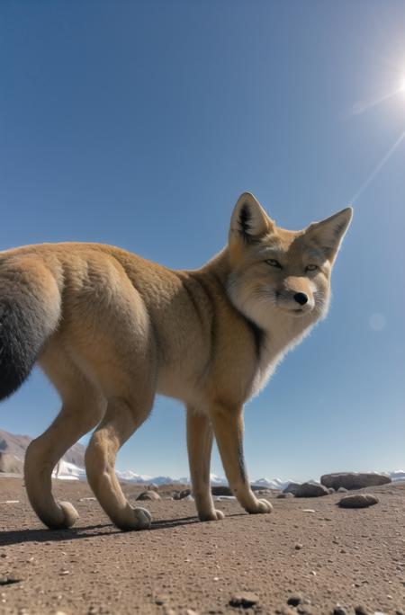 highres,realistic,4k,sky,rock,dof,mountain,tibetan,fox,tibetanfox,high detail fur,(from very below:1.2)
calm,small eyes,jumping <lora:Tibetanfox:0.8>