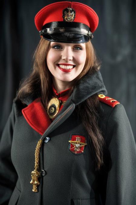 Costume play, cosplay, fantasy crossover, Disney character, Goofy, dressed as a commissar from the Warhammer 40,000 universe, militaristic uniform, grimdark, dystopian, black and red color scheme, exaggerated proportions, oversized hat with a skull motif, stern expression, exaggerated mustache, iconic Goofy grin, commissar's coat adorned with regimental badges, gothic architecture backdrop.
EasyNegativeV2, warhammer_40k_commissar