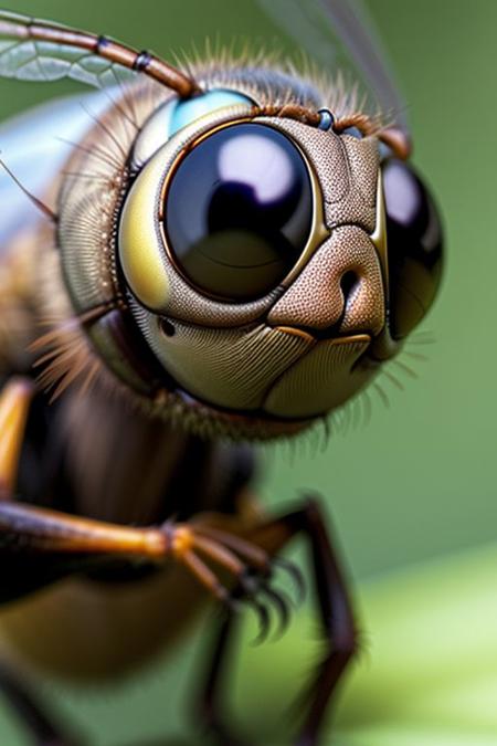 A giant fly drinking coffee pestered by human insects flying around it