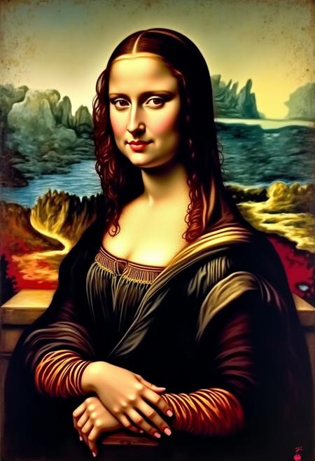the Mona Lisa oil painting with a sexy female model in a cyberpunk setting