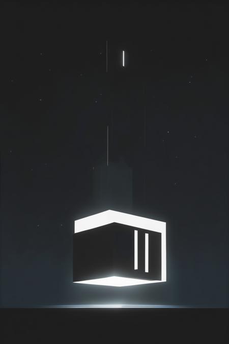 <lora:Levitating Cube:1>Levitating Cube - a light shines on a building in the dark