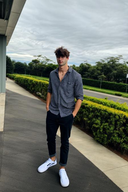 a handsome guy, open_shirt, he is wearing black pants, upper body, 28yo, caucasian, <lora:darelljones:1>, darelljones, ultra realistic, highres, solo, american man, outdoors, street city, car park, chill vibe, <lora:add_detail:0.7>, add detail, (close_up), male focus, (masterpiece,best quality:1.5)