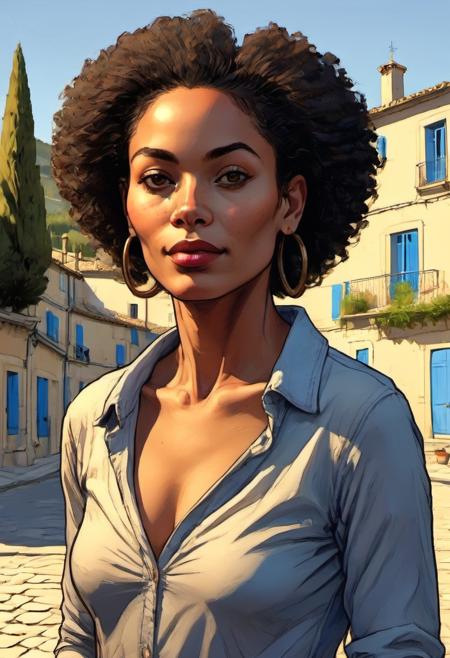 portrait of a biracial model in Provence late day long shadows