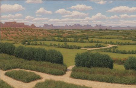 style of Henry Moret, yard ,field ,plantation ,estate ,terrace , Badlands , scenery,a painting,scene painting,