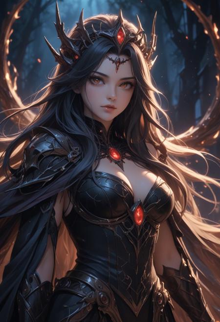 score_9, score_8_up, score_7_up, score_6_up, dynamic, (anime, masterpiece), best quality, (8k), detailed background, sharp focus, intricate, ambient lighting, super high quality, hyper detailed background, cinematic lighting, adult, double tone long hair, medium breasts, verybadimagenegative_v1.3, Nightmare Empress, Dreamweaver Cloak, Eyes of the Abyss, Thorned Eclipses, sexy
