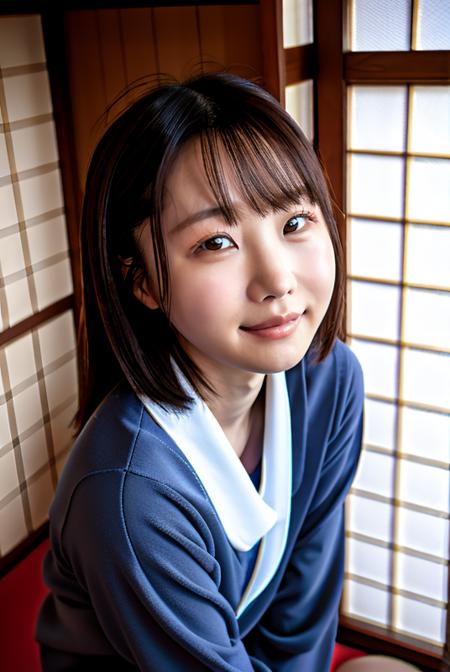 sfw, <lyco:æ¾æ¬ä¸é¦ichikamatsumoto01V1:0.85> and A Japanese woman named ichikamatsumoto01 and (wearing home clothes:1.2) and upper body and  face focus and (face close-up:0.7) and mischievous smile and ([front view|from above]:1.15) and (look at the audience) and detailed facial features and Detailed eyelashes and mascara and  (masterpiece:1.2) and (best quality:1.2) and (photorealistic:1.4) and (Realistic:1.4) and Detailed Skin Textures and detailed skin pores and high skin detail, Fujifilm XT3,film still,film grain,cinematic,<lyco:film grainV2:0.4>