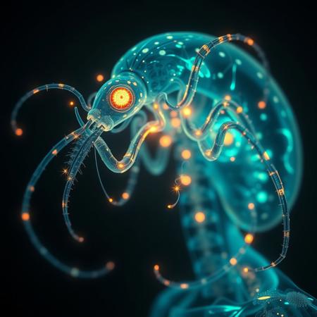 Masterpiece, a bioluminescence translucent Plasmodium/humanoid, 32k, 16k, 8k, cinematic art,