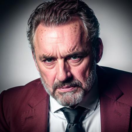 analog gloomy (extreme close up shot) photo of an angry mature man, <lora:j0rd4np3t3rs0n:1>, (wearing a burgundy suit), looking at the camera, centered in frame, kubrick stare, evil, hell in the background, High Detail, Sharp focus, realistic, best quality, 8k, award winning, dramatic lighting, epic, cinematic, masterpiece, photography studio, Fujifilm XT3