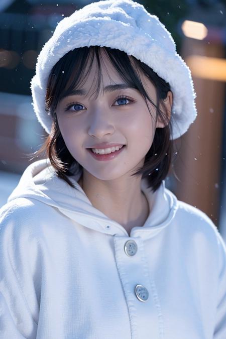 shenyue,(8k, best quality, masterpiece:1.2),(intricate details:1.4),(photorealistic:1.4),octane render, complex 3d render ultra detailed, studio soft light, rim light, vibrant details, ultra detailed, realistic skin texture, detailed face,(smile:1.2), extremely detailed CG unity 8k wallpaper, makeup,(snowy background:1.2),(half body),jacket, <lora:shenyue1:0.7>