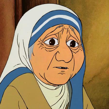 cartoon of Mother Teresa feeling Embarrassed ( in rankinbasshobbit style:1.2)
<lora:add-detail-xl:0.5>    <lora:rankinbasshobbit_styleXL_v.10.2-000004:0.75>