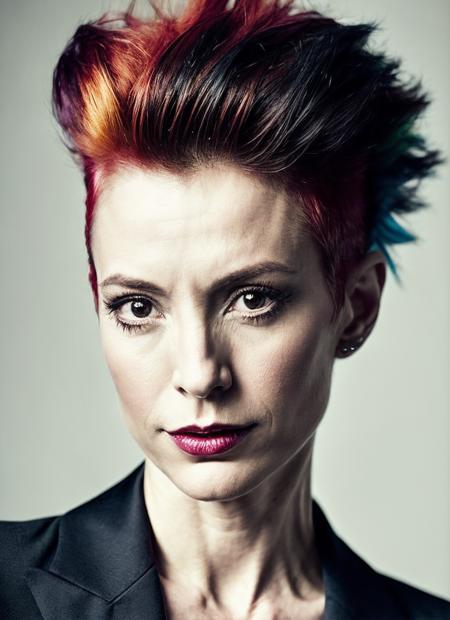 portrait of sks woman by Flora Borsi, style by Flora Borsi, bold, bright colours, rainbow Mohawk haircut, ((Flora Borsi)), <lora:locon_nanavisitor_v1_from_v1_64_32:1.25>