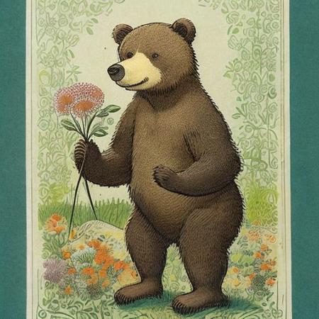 a bear picks flowers for his mother, kidbooks style