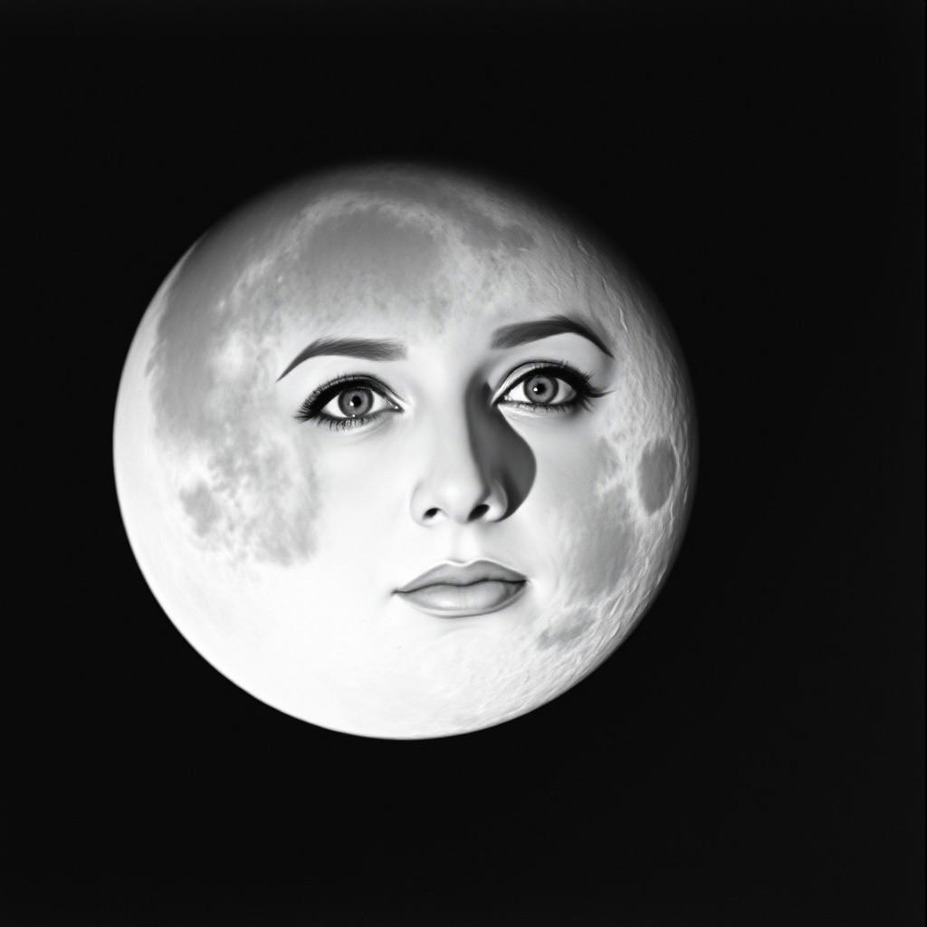 Moon with face of a woman, still from 1940s movie