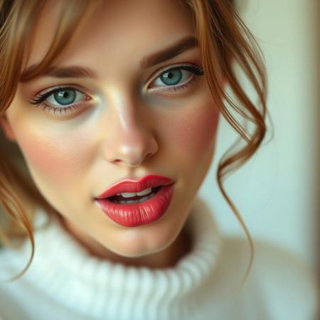 a beautiful woman,  looking at viewer, biting lip, close up on face