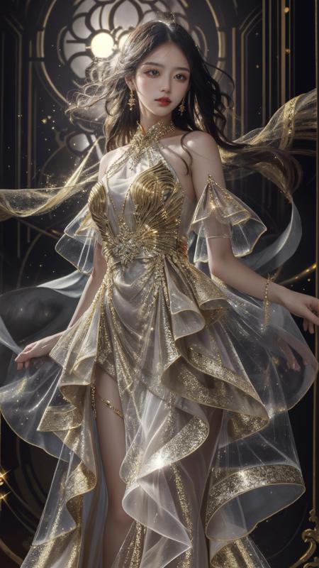 jinmeng golden layered dress sparkle see-through jewelry