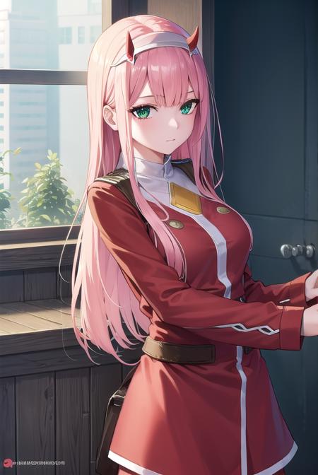 zerotwo, <lyco:zerotwo-lyco-nochekaiser:1>,
zero two, (green eyes:1.5), hairband, horns, long hair, pink hair, red horns, white hairband,
BREAK jacket, leggings, red jacket, white footwear,
BREAK indoors, classroom,
BREAK looking at viewer, (cowboy shot:1.5),
BREAK <lyco:GoodHands-beta2:1>, (masterpiece:1.2), best quality, high resolution, unity 8k wallpaper, (illustration:0.8), (beautiful detailed eyes:1.6), extremely detailed face, perfect lighting, extremely detailed CG, (perfect hands, perfect anatomy),