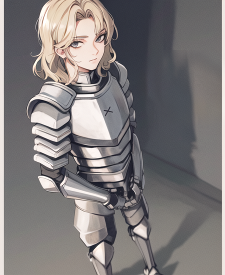 Le'garde blonde hair, medium hair, armor, gray eyes