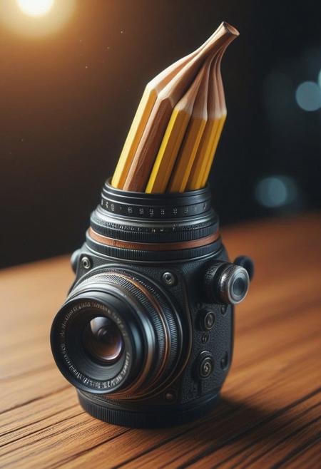 bokeh, professional, 4k, highly detailed, Masterpiece, elegant design, an award winning cinematic portrayal, intricate details, iconic in every single detail, 2000s vintage RAW photo, photorealistic, film grain, candid camera, color graded cinematic, eye catchlights, atmospheric lighting, natural, shallow dof, High level of detail to create a photographic-like image, focusing on lighting, realistic textures, hyperdetailed, SFW,
BREAK
banana made of Pencil_morph_style
pencil tip made of cf_style,
