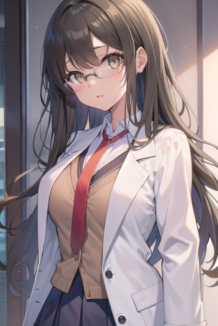 riofutaba, <lora:riofutabatest:1>,
rio futaba, black-framed eyewear, (brown eyes:1.7), glasses, grey hair, hair between eyes, over-rim eyewear, semi-rimless eyewear, long hair, sidelocks,
BREAK blazer, blue skirt, brown jacket, coat, collared shirt, jacket, lab coat, long sleeves, miniskirt, necktie, open clothes, open coat, pleated skirt, red necktie, school uniform, shirt, skirt, undershirt, (white coat:1.5), white shirt,
BREAK looking at viewer,
BREAK indoors, classroom,
BREAK <lora:GoodHands-vanilla:1>, (masterpiece:1.2), best quality, high resolution, unity 8k wallpaper, (illustration:0.8), (beautiful detailed eyes:1.6), extremely detailed face, perfect lighting, extremely detailed CG, (perfect hands, perfect anatomy),