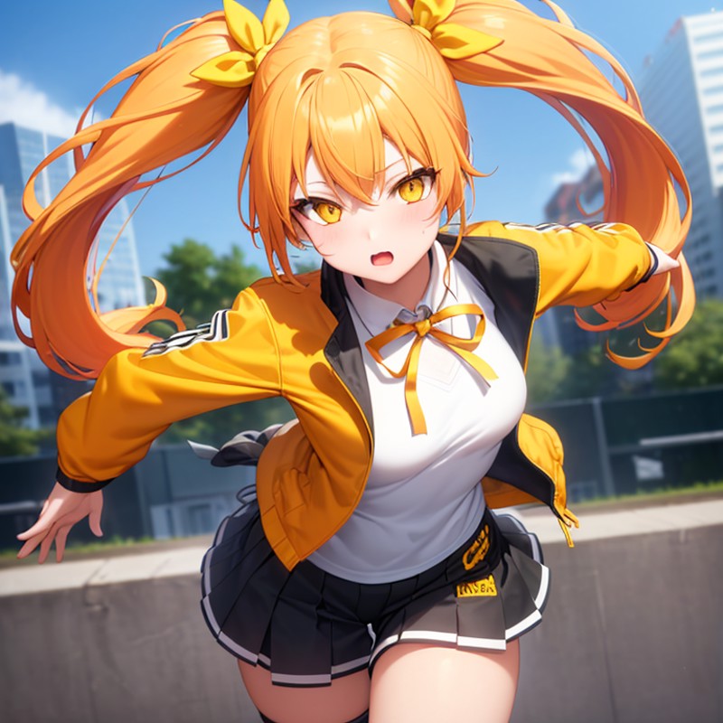 energetic_girl_with_twin_tails__yellow_long_hair__yellow_eyes__orange_color_ribbon_hair_ornament__detailed_eyes__orange_jacket__flower_skates__orange_color_spats__neck_ribbon__city__sma_2317053913.png