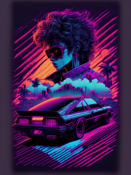 <lora:SynthwaveT-shirt:1>synthwave design neon colors, comic book style illustration, hard line art, precise details, extremely detailed