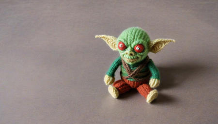 <lora:dungeons_and_dragons_xl_v2:0.3> <lora:Yarn_XL-000014:0.6> a knitted  goblin, In a knitted d&d dungeon