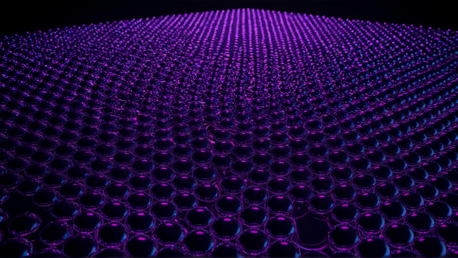 A complex grid of glowing, transparent spheres, arranged in a geometric pattern. Each sphere reflects neon pink, blue, and purple lights, casting subtle beams of light across a dark background., Photorealistic, Hyperrealistic, Hyperdetailed, analog style, soft lighting, subsurface scattering, realistic, heavy shadow, masterpiece, best quality, ultra realistic, 8k, golden ratio, Intricate, High Detail, film photography, soft focus