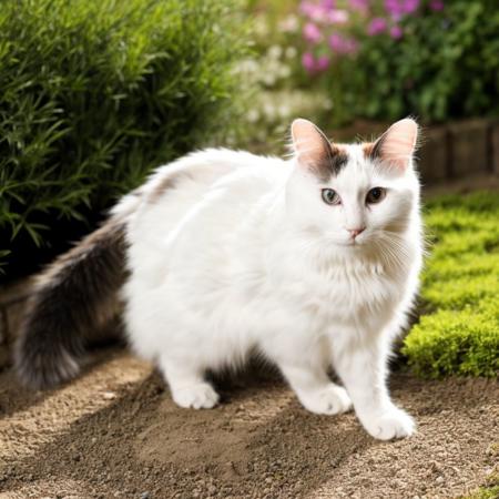 turkish van cat, in a garden <lora:tvanLora32:0.8>