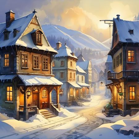 town scene,heavy snow,nature light,Fantastic light and shadows,
2d game scene,oil and watercolor painting,<lora:Retro_Illustration:1>,