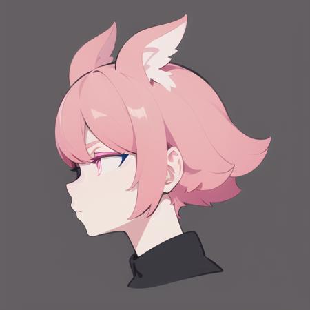 profile, deformed background, (flat color), solo, close-up face, (illustration), many layers, limited tone, isometric, dribbble style illustration, vivid pink hair, clear eyes,