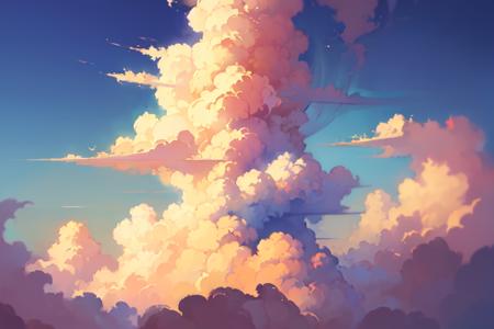 masterpiece, a painting of a sky with clouds and in the sky above it and a few clouds, Cyril Rolando, sky, a matte painting, fantasy art, soft blur,