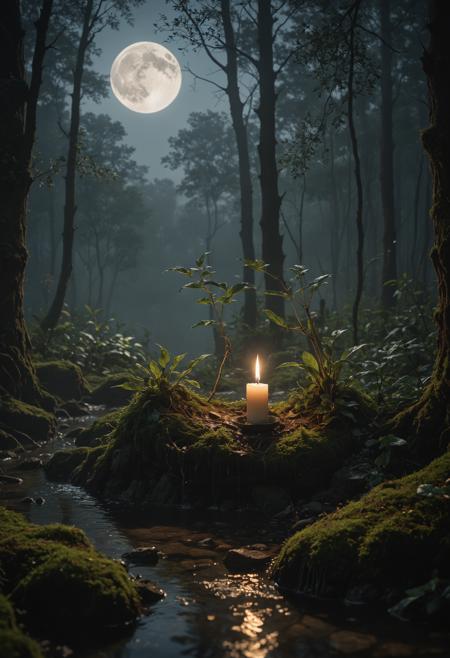 Tilt-shift photo of a tranquil forest,3d fractals,light particles,water drops,magical,fantasy,beautiful moon night,full moon shining,henryk siemiradzki style,perfect composition,beautiful,detailed,intricate,insanely detailed,octane render trending on artstation,8k artistic photography quality,photorealistic concept art,soft natural volumetric cinematic perfect light,chiaroscuro,award - winning photograph,masterpiece,oil on canvas,raphael,caravaggio,greg rutkowski,beeple,beksinski,giger,highly detailed",sacred complex background,inspired,vibrant colors,advanced,atmosphere,magic,breathtaking,deep aesthetic,very inspirational,rich dramatic colorful,, ultra quality, ultra detailed, intricate details, 8k, hdr, rim light, chiaroscuro, golden hour, Bokeh, tilt-shift, masterpiece, dark shot, shadow, beautifully lit, dystopian, dynamic lighting, candle light, cinematic light, dense light rays, backlight . Selective focus, miniature effect, blurred background, highly detailed, vibrant, perspective control<lora:WildcardX-XL-Detail-Enhancer:1><lora:WildcardX-XL-Detail-Enhancer:1><lora:WildcardX-XL-Detail-Enhancer:1><lora:WildcardX-XL-Detail-Enhancer:1>