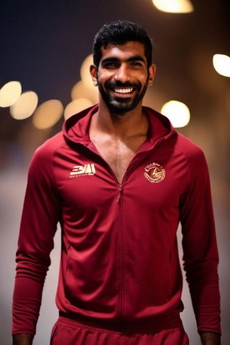 Sendhil Ramamurthy a man <lora:Jasprit-Bumrah_Sendhil-Ramamurthy:0.8>, realistic photo in a worn ((skin-revealing skimpy erotic red tracksuit, massive hairy pecs)), big pecs, big arms, bulge, VPL, ((light bokeh)), intricate, (steel metal [rust]), elegant, erotic, exuding sexual energy, homoerotic, sharp focus, photo by greg rutkowski, soft lighting, vibrant colors, (masterpiece), ((streets)), (detailed face), looking at viewer, light smile, night, walking towards viewer, cinematic lighting, beautiful lighting, cinematic lighting, (hazy filter, film grain:1.2)