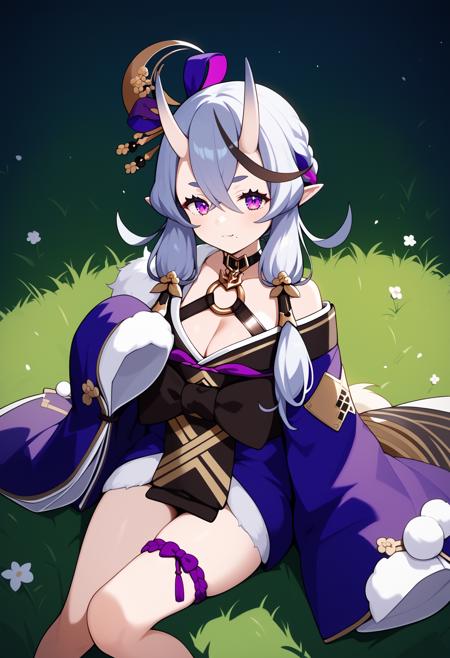 aamikoto, low twintails, streaked hair, hair ornament, horns, hair between eyes, purple eyes, fang, mole under mouth, breasts, black choker, o-ring, fur trim, cleavage, purple kimono, wide sleeves, sleeves past wrists, obi, thigh strap aamikoto, long hair, ponytail, hair ribbon, streaked hair, swept bangs, horns, mole under mouth, earrings, purple eyes, fang, breasts, black choker, black serafuku, black sailor collar, black shirt, brown cardigan, long sleeves, black skirt aamikoto, long hair, straight hair, streaked hair, horns, black hairband, blunt bangs, earrings, purple eyes, mole under mouth, breasts, bare shoulders, see-through, cleavage, short dress, black dress, sleeveless, black gloves aamikoto, long hair, single side bun, streaked hair, swept bangs, horns, purple eyes, fang, mole under mouth, breasts, black choker, sleeveless hoodie, white hoodie, off shoulder, black jacket, open jacket, long sleeves, thigh strap