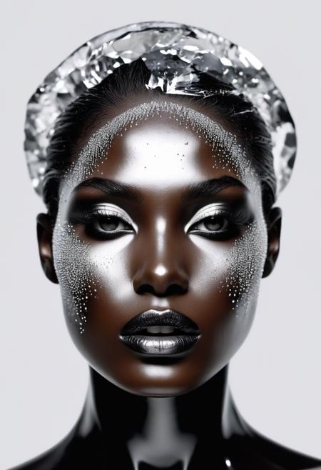 Imagine diamond-like caustic light shining on a black model,strong contrast,high-end feel,fashion cover,<lora:Jelena Kevicæµéè²å½©æç»é£æ ¼_v4.0>,acid art,white background,film photography,liquid metal,