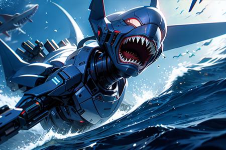 robot shark, under water <lyco:add_detail:0.2> ,   <lyco:Mecharobot:0.7>