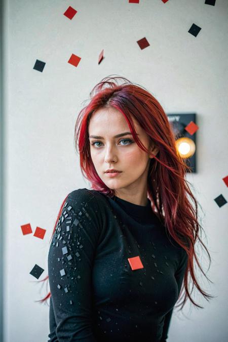 commercial photo on Sony 80mm f1.2, abstract portrait of 1girl, coloured hair, fragmented visual style,red and black color palette,evokes feelings of rebellion,passion,and freedom,blurred boundaries,high resolution,aesthetic, malevich style, suprematizm, unperfect skin, detailed skin with visible pores, bokeh, sharp focus on subject, film grain, masterpiece, HDR,Professional RAW photo
<lora:Cinematic Hollywood Film:0.7> <lora:DetailedEyes_V3:1> <lora:InstantPhotoX3:1>