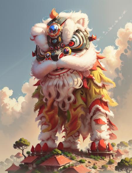 xingshi, lion costume, extra detailed, 8k, 4 legs,  outdoors, beautiful sky,  close up, high resolution,  <lora:xingshi-v1:1>, (Anime Scene, Toonshading, Satoshi Kon, Ken Sugimori, Hiromu Arakawa:1.2), (Anime Style, Manga Style:1.3), Low detail, sketch, concept art, line art, webtoon, manhua, hand drawn, defined lines, simple shades, minimalistic, High contrast, Linear compositions, Scalable artwork, Digital art, High Contrast Shadows, glow effects, humorous illustration, big depth of field, Masterpiece, colors, concept art, trending on artstation, Vivid colors, dramatic