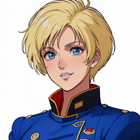 masterpiece,high quality,(white background:1.2),
<lora:emaryounce001 :0.5>,smile,
emary_ounce,1woman,
short hair,blonde hair,blue eyes,lipstick,(white lips:1.5),dark skin,
uniform,blue military uniform,military,jacket,long sleeves,
upper body,close up,