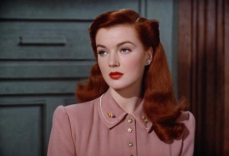 1940s vintage retro, Roxanne Sutton DCU, dark-auburn-ginger-redhead, perfect photo, highly detailed, best quality, fine details, coherent face, full body shot, standing, technicolor film still screencap, kodachrome photograph