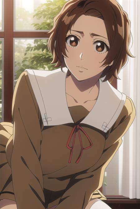 masakikurosaki, <lora:masakikurosakitest:1>,
masaki kurosaki, short hair, brown hair, (brown eyes:1.5),
BREAK skirt, ribbon, school uniform, pleated skirt, serafuku, socks, kneehighs, white socks,
BREAK looking at viewer,
BREAK indoors, classroom,
BREAK <lora:GoodHands-vanilla:1>, (masterpiece:1.2), best quality, high resolution, unity 8k wallpaper, (illustration:0.8), (beautiful detailed eyes:1.6), extremely detailed face, perfect lighting, extremely detailed CG, (perfect hands, perfect anatomy),