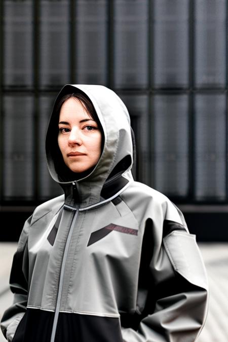 a portrait of a woman,orange  techwear