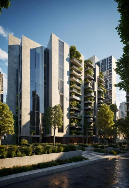 (((Modern style architecture, housing, luxury residence))),
outdoors, sky, tree, blue sky, no humans, ground vehicle, building, scenery, reflection, city, cityscape, bare tree, skyscraper, real world location,
(Large Files, Ultra Realistic, 8K, 16k, FHD, HD, VFX, Perfect, Photography, composition, Architecture Sales Photography, Architecture Competition, Ultra High Resolution, Cinematography, High Resolution Image:1.1), (dramatic lighting, direct sunlight, ray tracing, clear shadow:1.2), (real landscape:1.1), (blurred background:1.0), (urban background, more_details)  
(avant-garde, future, reality, science fiction, photorealistic), (modern architecture:1.2), White limestone with black granite, fountain, waterfall, landmark, square, path, narrow street,
(Large Files, Ultra Realistic, 8K, 16k, FHD, HD, VFX, Perfect, Photography, composition, Architecture Sales Photography, Architecture Competition, Ultra High Resolution, Cinematography, High Resolution Image:1.1), (dramatic lighting, direct sunlight, ray tracing, clear shadow:1.2),  (real landscape:1.1), (blurred background:1.0), (urban background, more_details) ,
great lighting, extremely detailed, clear, SteamPunk, scifiurban, vertical