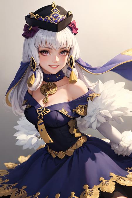 (masterpiece, best quality:1.2), solo, 1girl, lysitheabrave, smile, looking at viewer, hair ornament, hat, dress, fur trim, white gloves <lora:fireemblem_ordelia_v3-09:1>