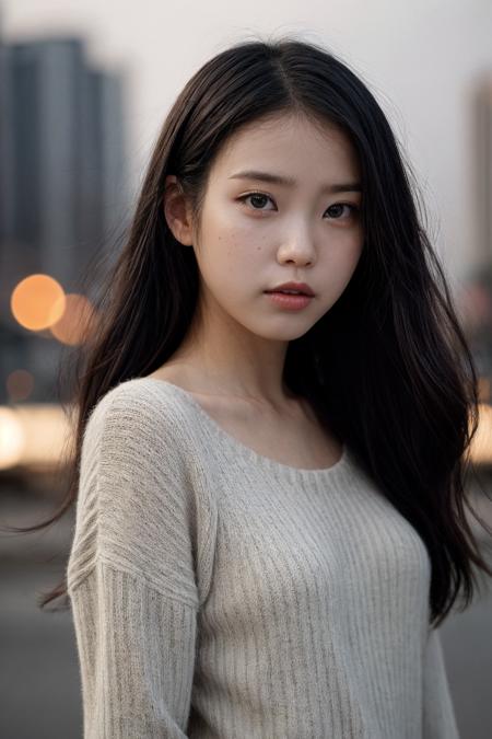 4rKXw,one pretty asian girl,solo,black hair,long hair,black eyes,parted lips,sweater,(looking at viewer),bokeh,upper body,looking at viewer,film grain,cowboy shot,epiCPhoto,<lora:pytorch_lora_weights:0.5>,<lora:breastsizeslideroffset:-0.3>,<lora:picxer_real:0.7>,<lora:more_details:0.6>,<lora:IU_V1:1>,