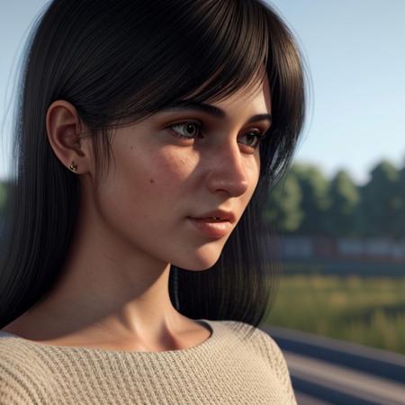 dslr photo, photorealistic, realistic, a delicate girl thinking, light sparkling eyes, black hair , beautiful clothes, skin texture, skin grain, <lora:add-detail-xl:0.8> , Creation Engine, Virtual Texturing, no blur
