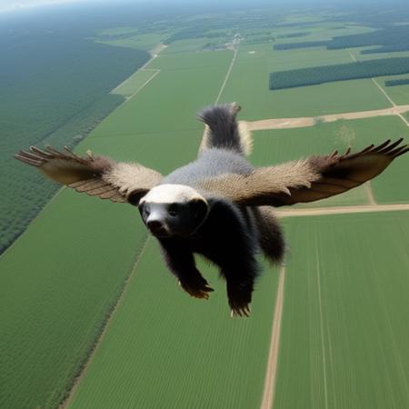 honey badger, flying, skydiving, parachute,<lora:HoneyBadger:0.7>,