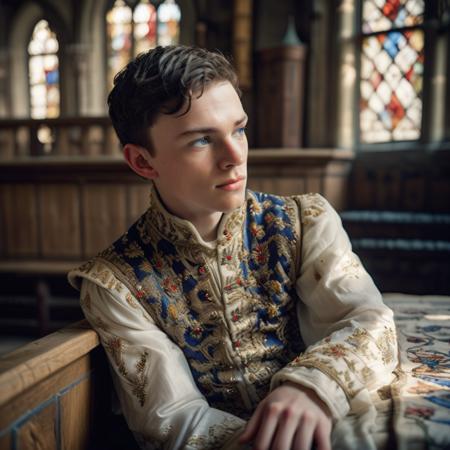 highly detailed candid photo of servant (male), 


1boy, solo, short hair, blue eyes, embroidered jacket, white jacket, stained glass, sitting, upper body, black hair, looking to the side,    indoors,  depth of field,   blurry background, (medieval parlor:1.3)

depth of field, blurry background,

masterpiece, best quality:1.1, 

ultra photoreal,
photorealistic:1.0, 
depth of field:1.1, 
(edge lighting:1.2),
(shadow play:1.2),

as photographed by Nathan Wirth
