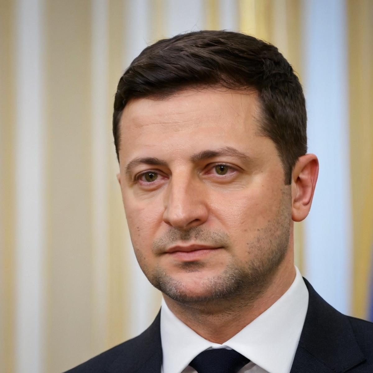 Man wearing a suit and tie, looking up towards the camera.